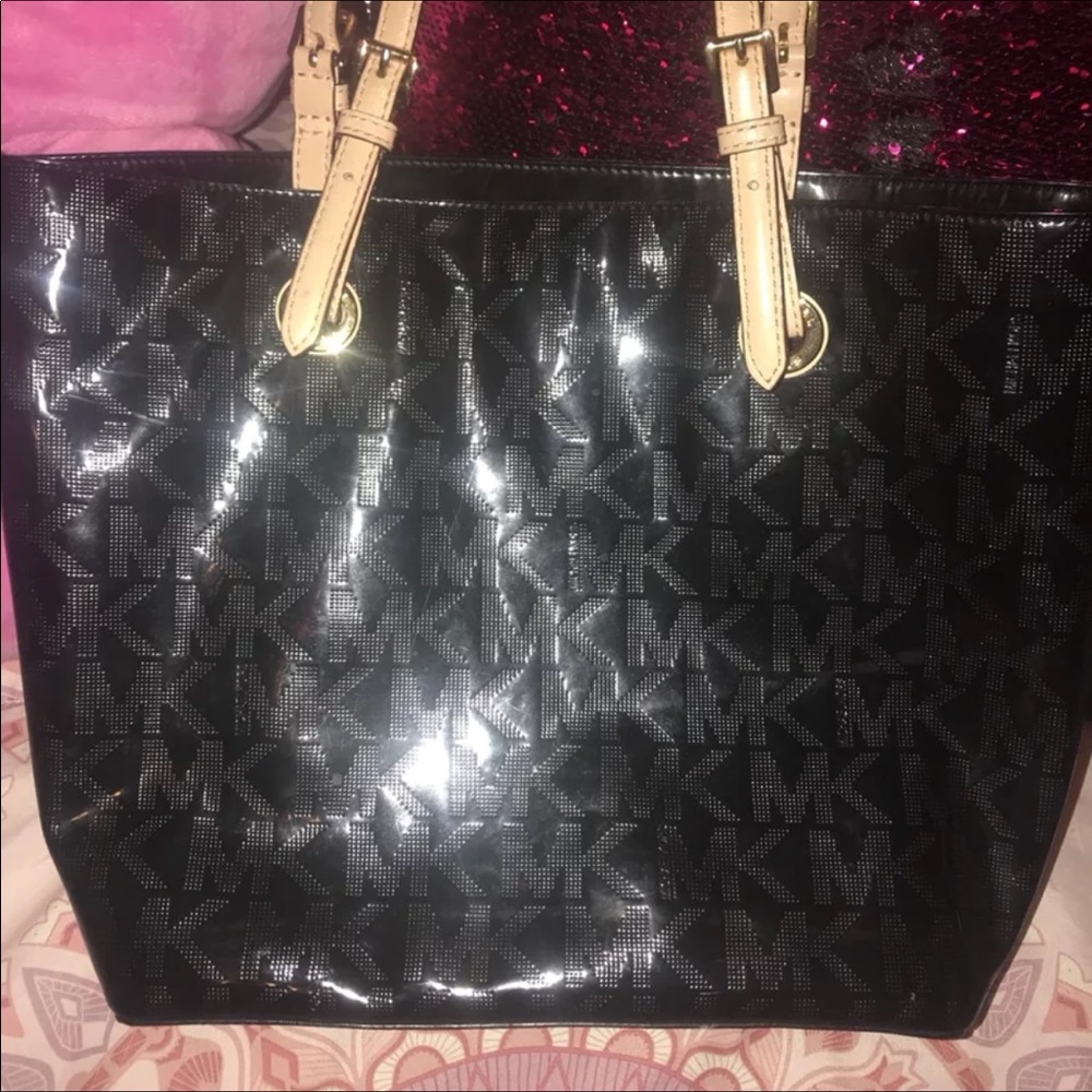 Michael Kors MK Monogram Logo Tote Black Jet Set
